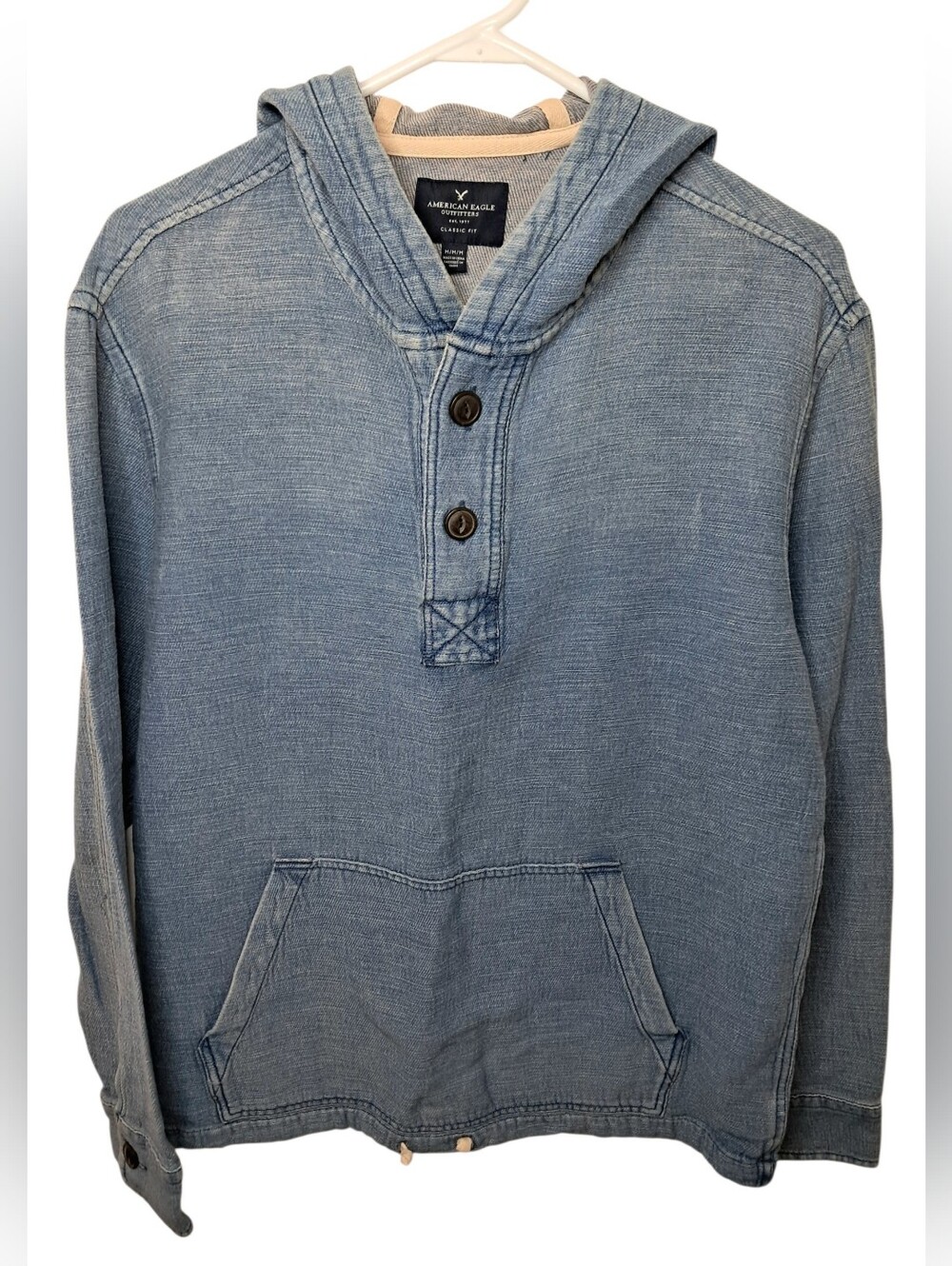 American Eagle Outfitters Men's Denim Pullover Hooded Sweatshirt Size Medium